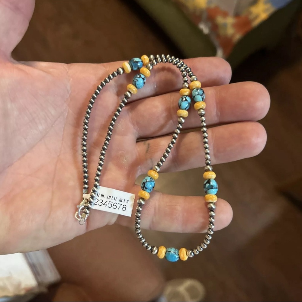 Sterling silver Native American Navajo pearl 18” 3mm pearls 6mm turquoise